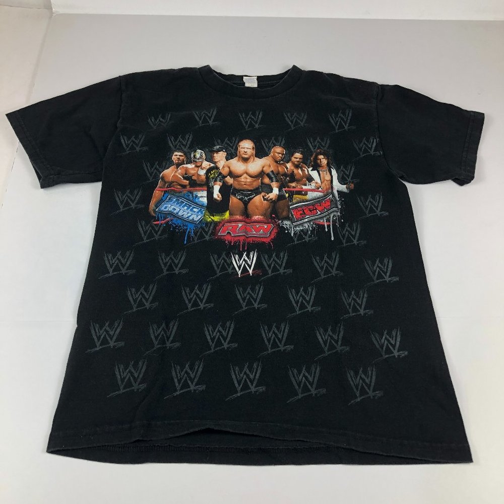 Y2K WWE ECW RAW Smackdown HHH Cena Batista Shirt Youth Large Black Wrestling Tee